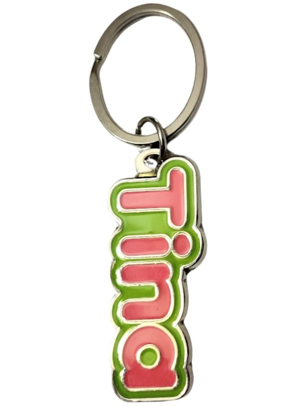 SWIBCO NW0T Pink & Green Galaxy Keychain Silver Metal Personalized Name TINA